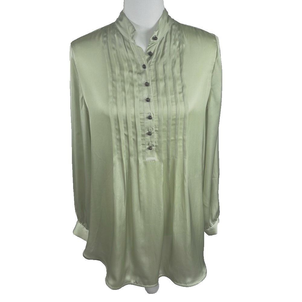 Soft Surroundings Long Sleeve Tunic Top Blouse Sz‎ XS Sage Green Pleated Silky